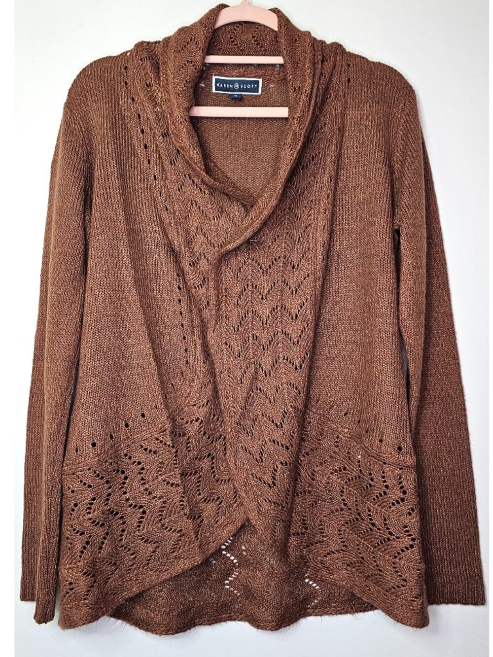Karen Scott Open Front Sweater Cardigan Wrap XS Copper